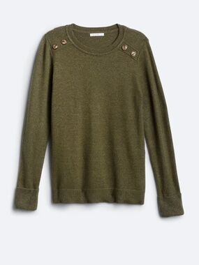 PINK CLOVER Carson Crew Neck Button Detail Sweater | Olive Green 🍃